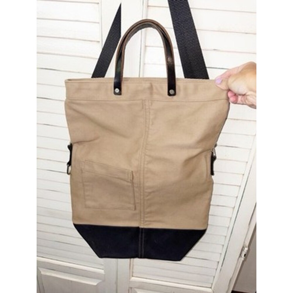 Chester Wallace Portland Oregon Waxed Canvas Upright Tote Tan & Black Unisex
